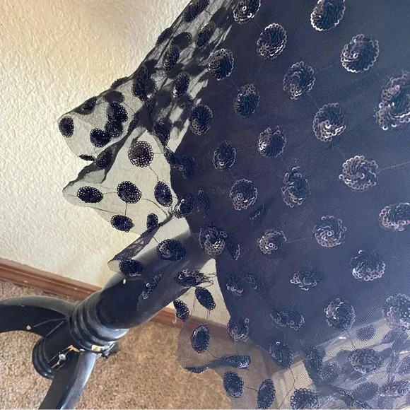 Rowa Nordstrom Rack Tulle Little Black Dress Polka Dot Sequin Lined Tiered: Med - Picture 8 of 11